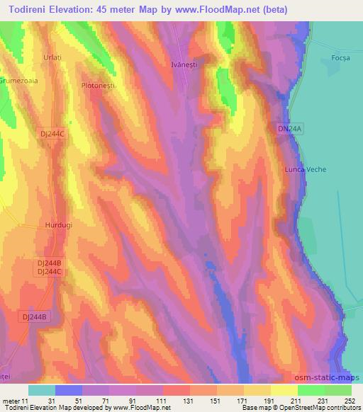 Todireni,Romania Elevation Map