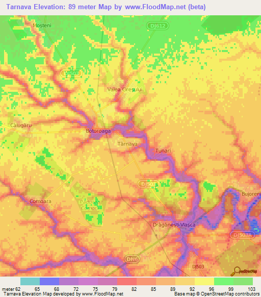 Tarnava,Romania Elevation Map