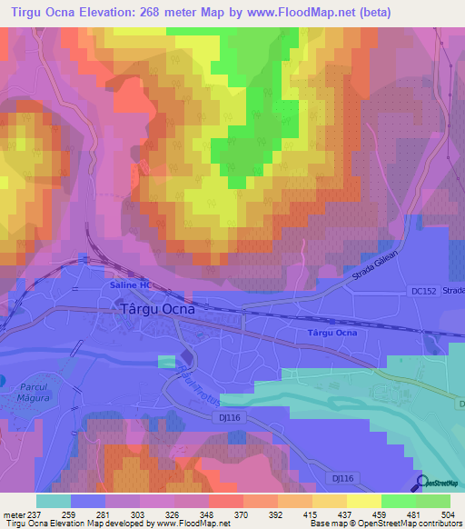 Tirgu Ocna,Romania Elevation Map