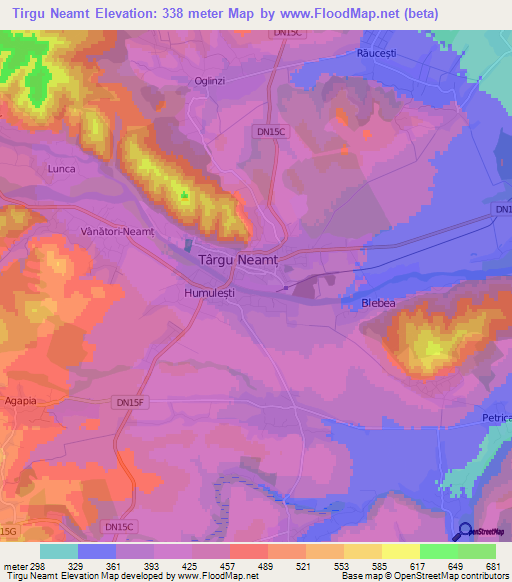 Tirgu Neamt,Romania Elevation Map