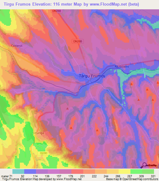 Tirgu Frumos,Romania Elevation Map