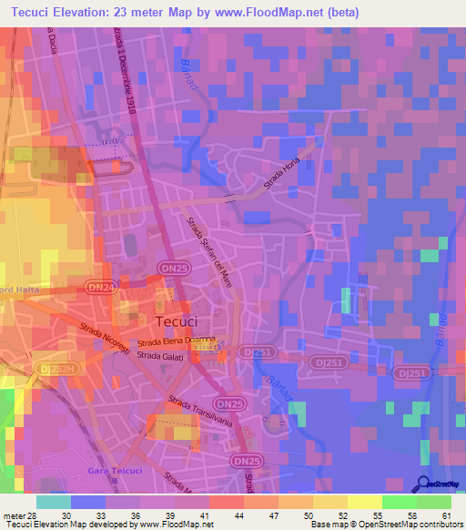 Tecuci,Romania Elevation Map