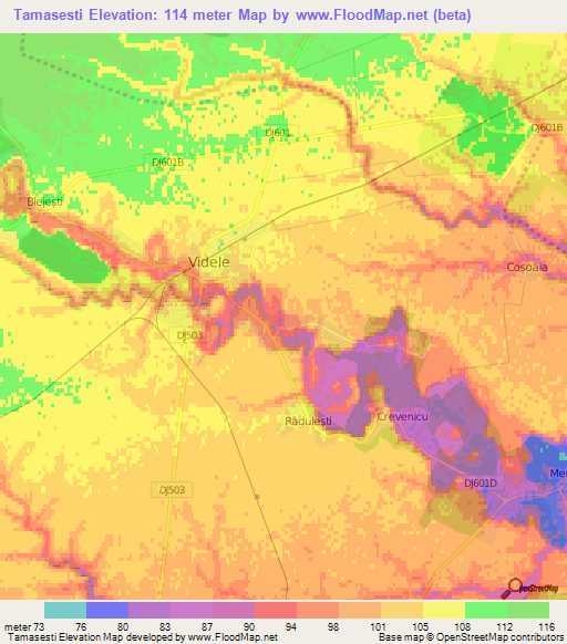 Tamasesti,Romania Elevation Map