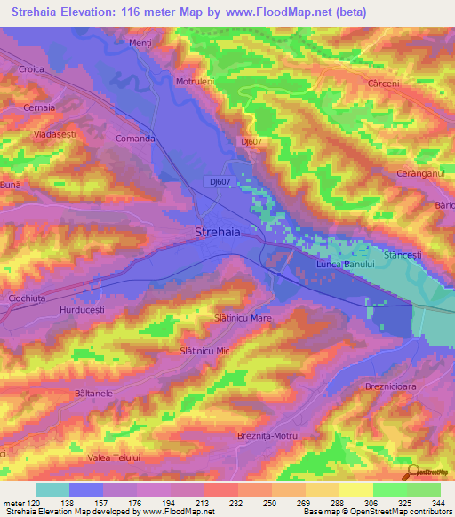 Strehaia,Romania Elevation Map