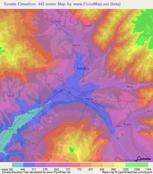 Sovata,Romania Elevation Map