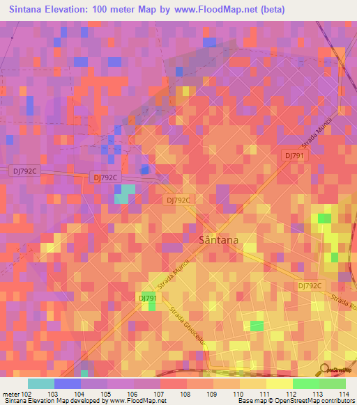 Sintana,Romania Elevation Map