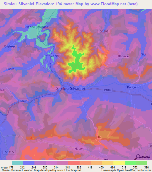 Simleu Silvaniei,Romania Elevation Map