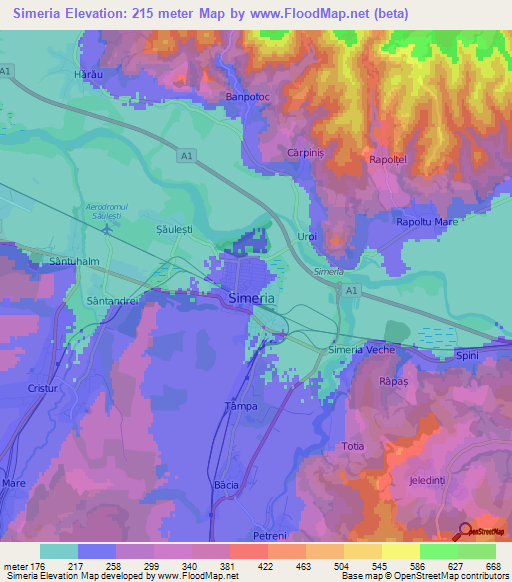 Simeria,Romania Elevation Map