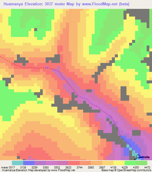 Huamanya,Peru Elevation Map