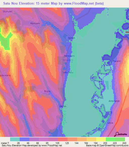 Satu Nou,Romania Elevation Map