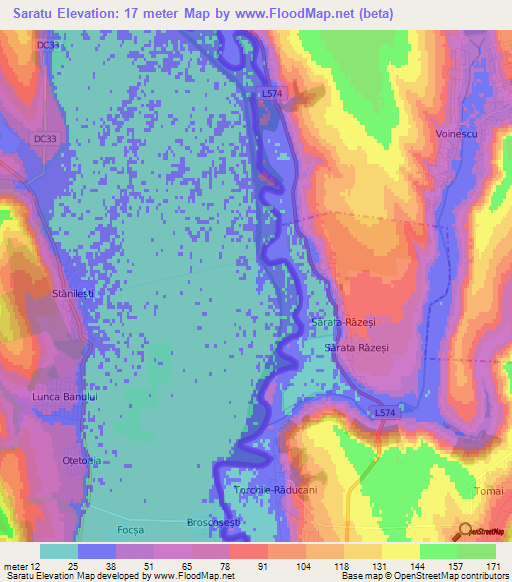 Saratu,Romania Elevation Map