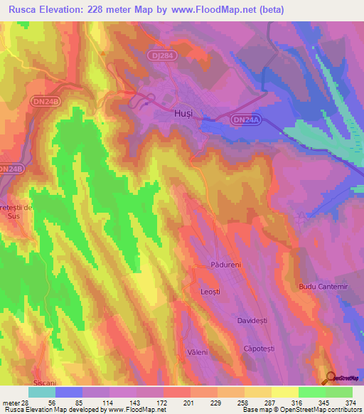 Rusca,Romania Elevation Map