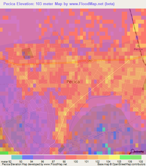 Pecica,Romania Elevation Map