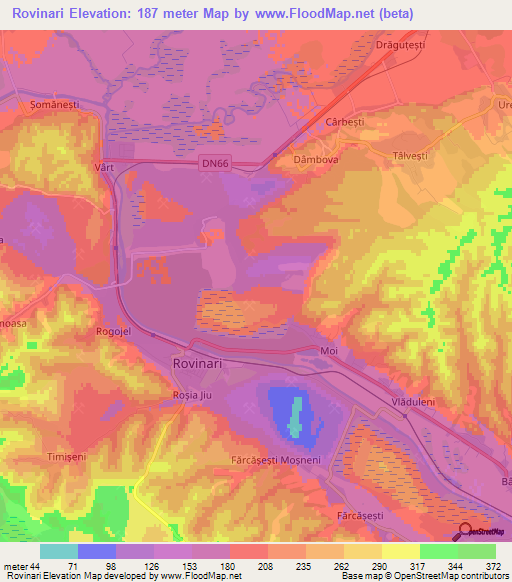 Rovinari,Romania Elevation Map