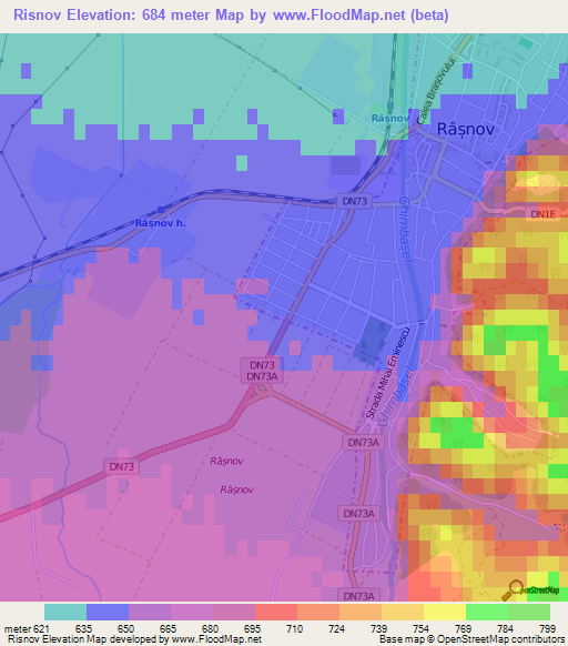 Risnov,Romania Elevation Map