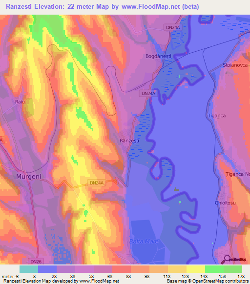 Ranzesti,Romania Elevation Map