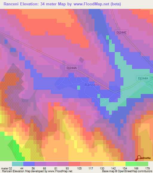 Ranceni,Romania Elevation Map