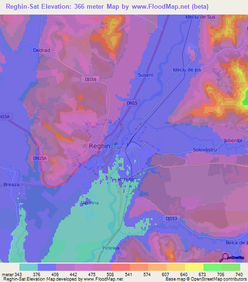 Reghin-Sat,Romania Elevation Map