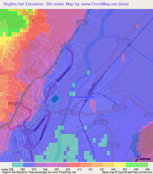 Reghin-Sat,Romania Elevation Map