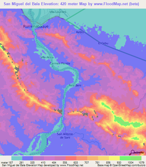 San Miguel del Bala,Bolivia Elevation Map