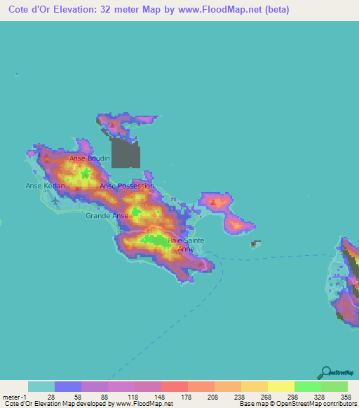 Cote d'Or,Seychelles Elevation Map