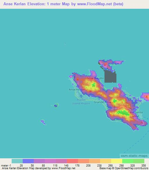 Anse Kerlan,Seychelles Elevation Map