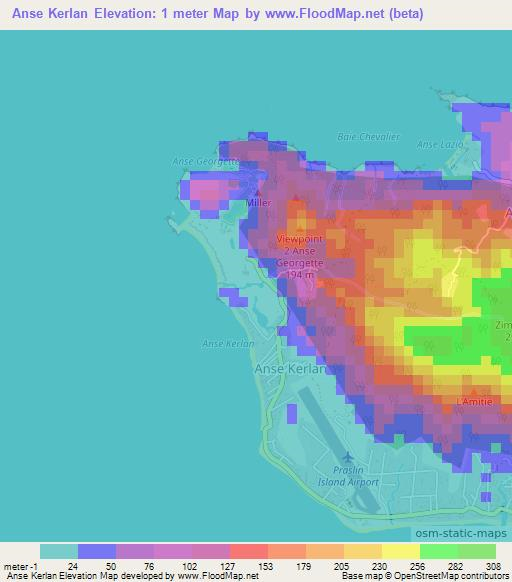 Anse Kerlan,Seychelles Elevation Map