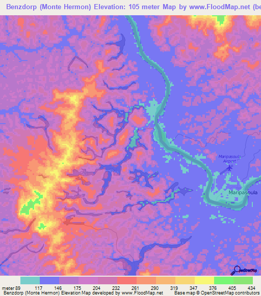 Benzdorp (Monte Hermon),Suriname Elevation Map