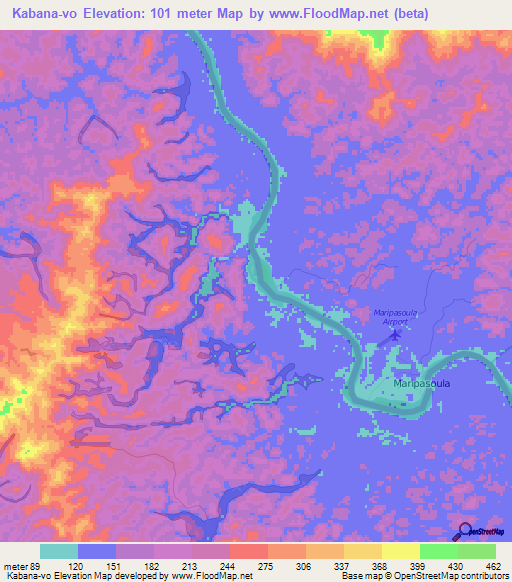 Kabana-vo,Suriname Elevation Map