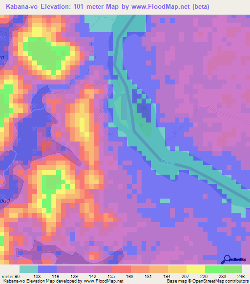 Kabana-vo,Suriname Elevation Map