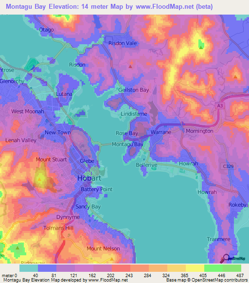 Montagu Bay,Australia Elevation Map