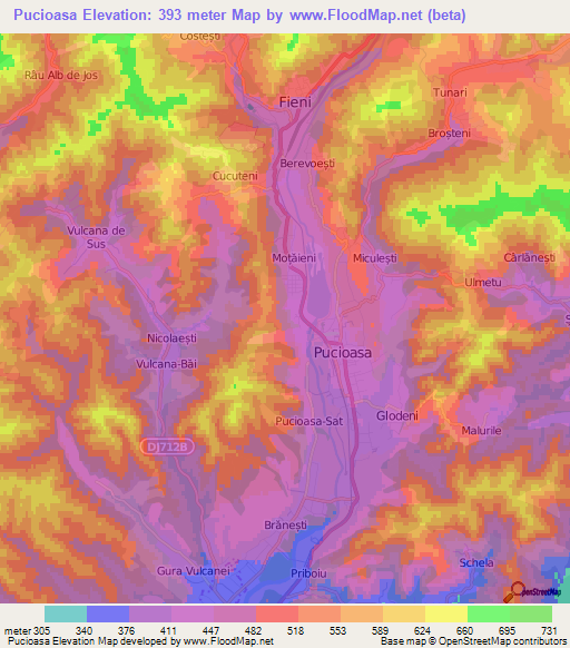 Pucioasa,Romania Elevation Map