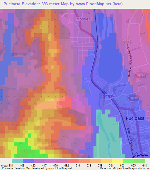 Pucioasa,Romania Elevation Map