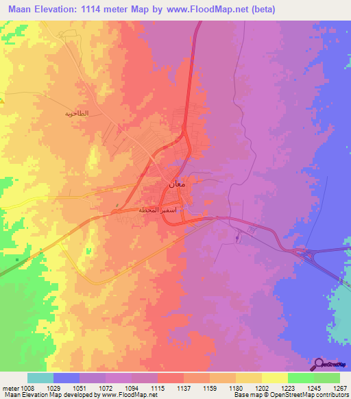 Maan,Jordan Elevation Map