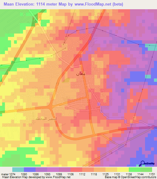 Maan,Jordan Elevation Map