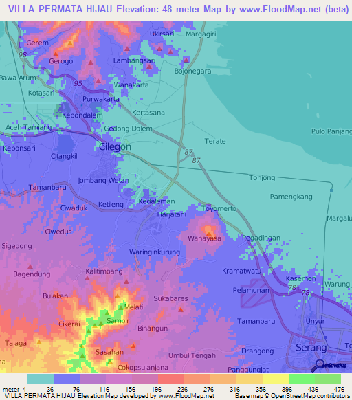 VILLA PERMATA HIJAU,Indonesia Elevation Map