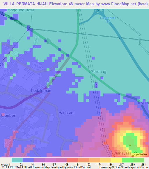 VILLA PERMATA HIJAU,Indonesia Elevation Map