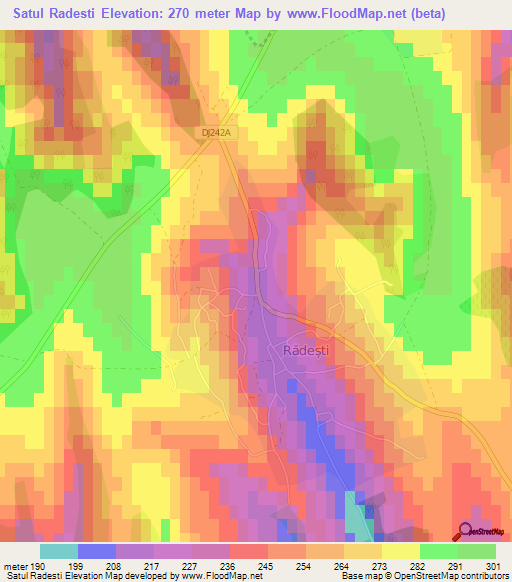 Satul Radesti,Romania Elevation Map