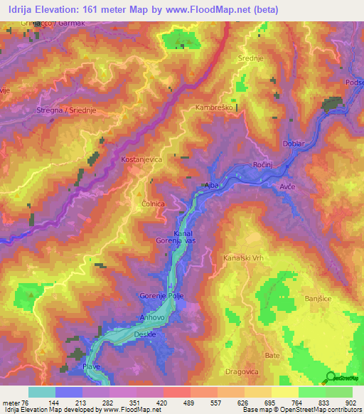 Idrija,Slovenia Elevation Map