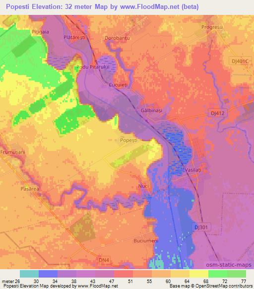 Popesti,Romania Elevation Map