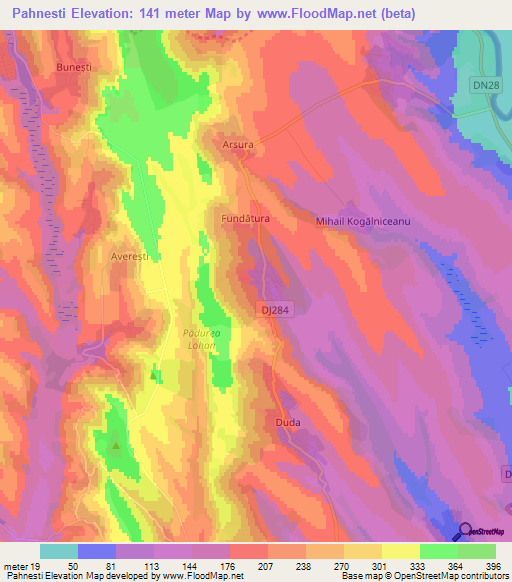 Pahnesti,Romania Elevation Map