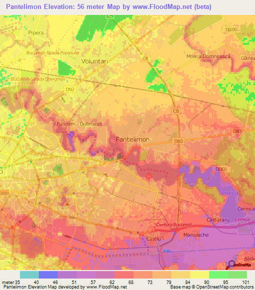 Pantelimon,Romania Elevation Map