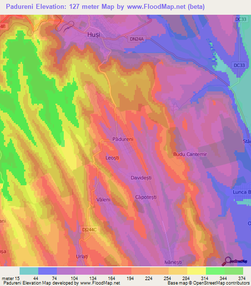 Padureni,Romania Elevation Map