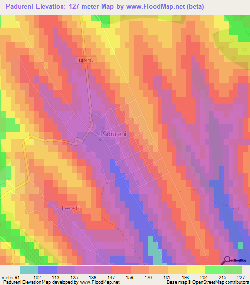 Padureni,Romania Elevation Map