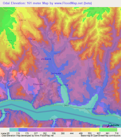 Odai,Romania Elevation Map