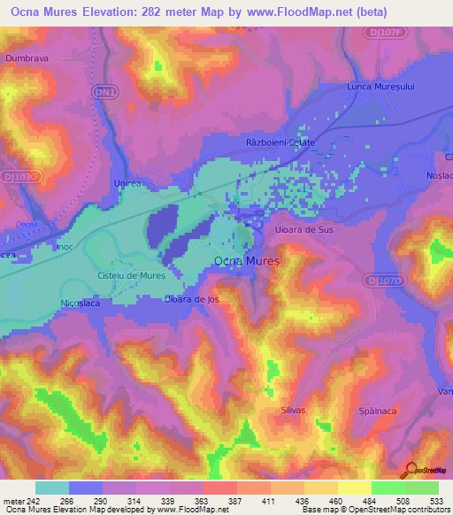 Ocna Mures,Romania Elevation Map