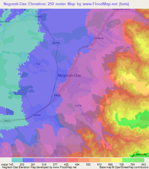 Negresti-Oas,Romania Elevation Map