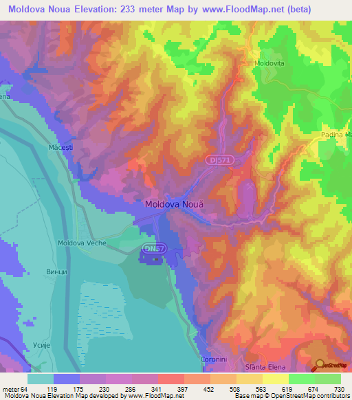 Moldova Noua,Romania Elevation Map