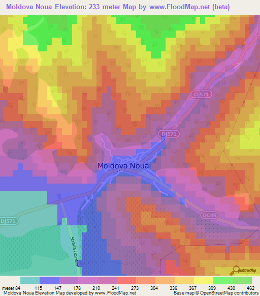 Moldova Noua,Romania Elevation Map