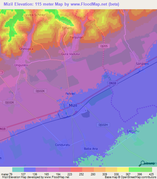Mizil,Romania Elevation Map